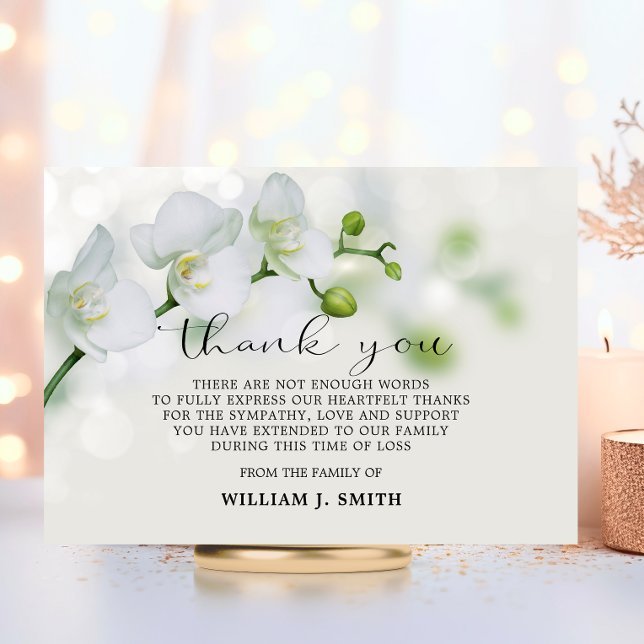 Carte De Remerciements Sympathie florale élégante Orchidées blanches MERC (Elegant Floral Sympathy White Orchids THANK YOU)
