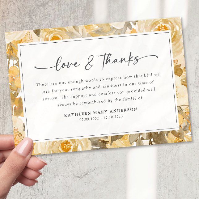 Carte De Remerciements Sympathie florale Jaune (Créateur téléchargé)