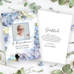 Carte De Remerciements Sympathie funéraire Blue Hydrangea Flower