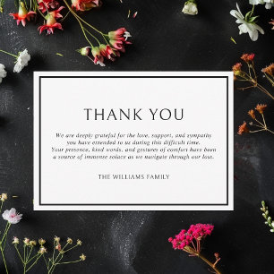 Carte De Remerciements Sympathie funéraire classique à cadre noir simple