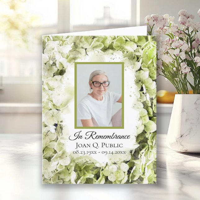 Carte De Remerciements Sympathie funéraire de la fleur d'Hydrangea verte (Créateur téléchargé)