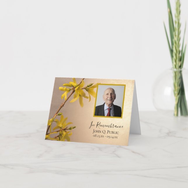 Carte De Remerciements Sympathie funéraire des fleurs de Forsythie jaune (Devant)