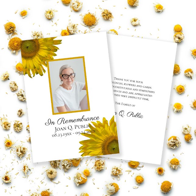 Carte De Remerciements Sympathie funéraire des fleurs de tournesol jaune (Créateur téléchargé)