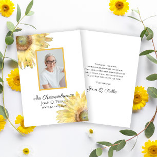 Carte De Remerciements Sympathie funéraire des tournesols jaunes