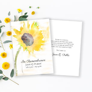Carte De Remerciements Sympathie funéraire du Vase de tournesol jaune