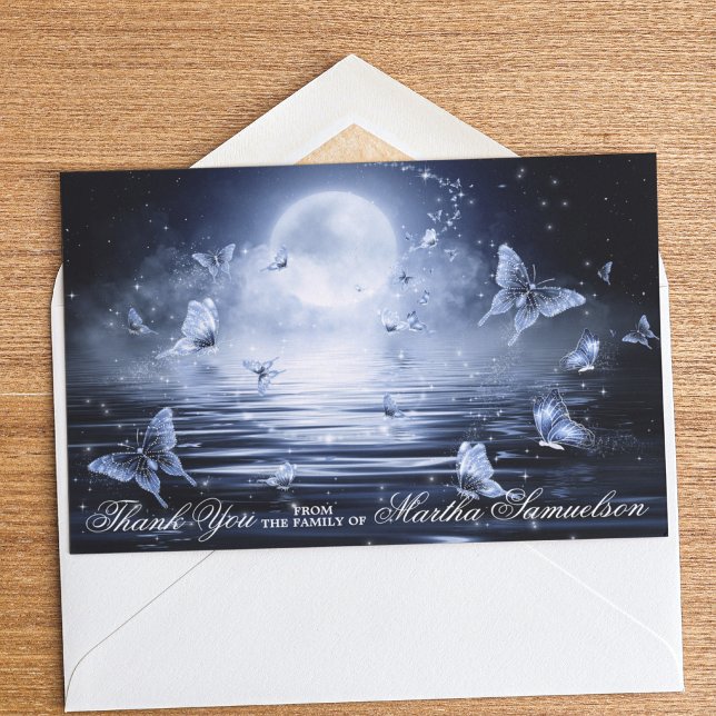 Carte De Remerciements Sympathie funéraire Minuit Bleu Papillon PHOTO (Créateur téléchargé)