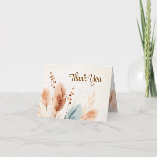 Carte De Remerciements Sympathie Funéraire Pampas Grass Beige Bleu (Devant)