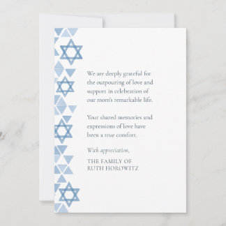 Carte De Remerciements Sympathie juive Aquarelle moderne Etoiles bleues