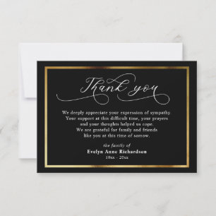 Carte De Remerciements Sympathie moderne Reconnaissance Gold Script Card