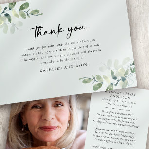 Carte De Remerciements Sympathie photo Eucalyptus funérailles