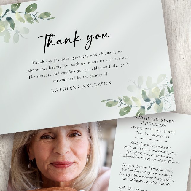 Carte De Remerciements Sympathie photo Eucalyptus funérailles (Créateur téléchargé)