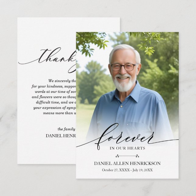 Carte De Remerciements Sympathie pour la mémoire funéraire de la photo mo (Devant / Derrière)