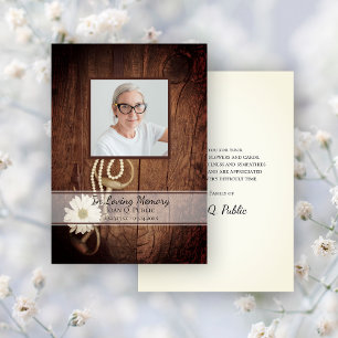 Carte De Remerciements Sympathie pour la mémoire funéraire Rustique Daisy
