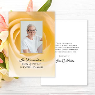Carte De Remerciements Sympathie pour le Mémorial des Pétales de Rose Bla
