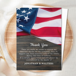 Carte De Remerciements Sympathie pour le mémorial patriotique USA Drapeau