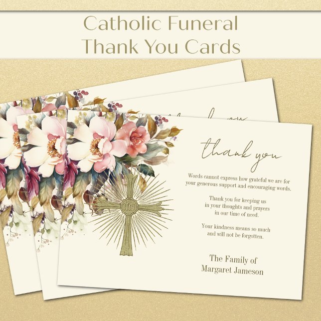 Carte De Remerciements Sympathie pour le Rosaire catholique aux funéraill (Créateur téléchargé)