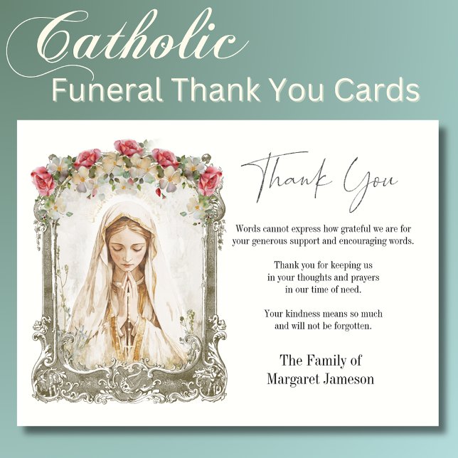 Carte De Remerciements Sympathie pour le Rosaire catholique aux funéraill (Créateur téléchargé)