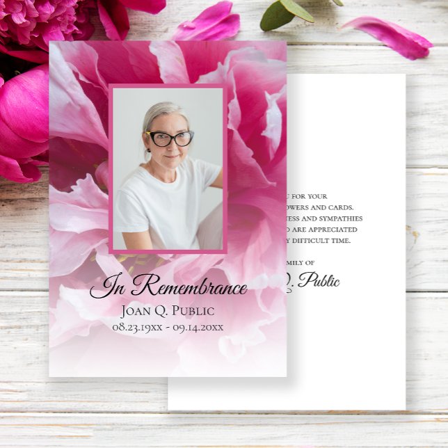 Carte De Remerciements Sympathie pour les funérailles de rose Peony (Créateur téléchargé)
