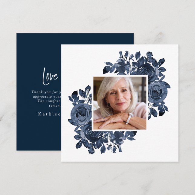 Carte De Remerciements Sympathie pour les funérailles des Roses bleus (Devant / Derrière)