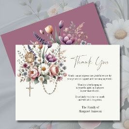 Carte De Remerciements Sympathie pour les funérailles du Rosaire Floral