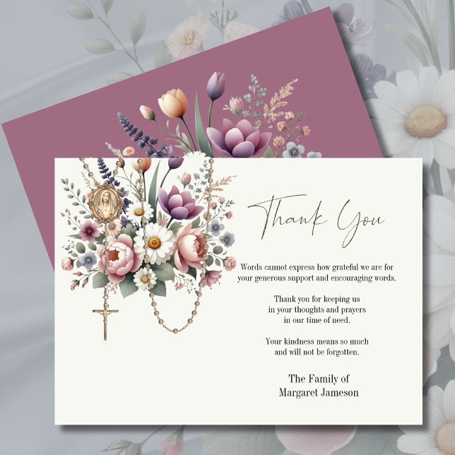 Carte De Remerciements Sympathie pour les funérailles du Rosaire Floral (Créateur téléchargé)
