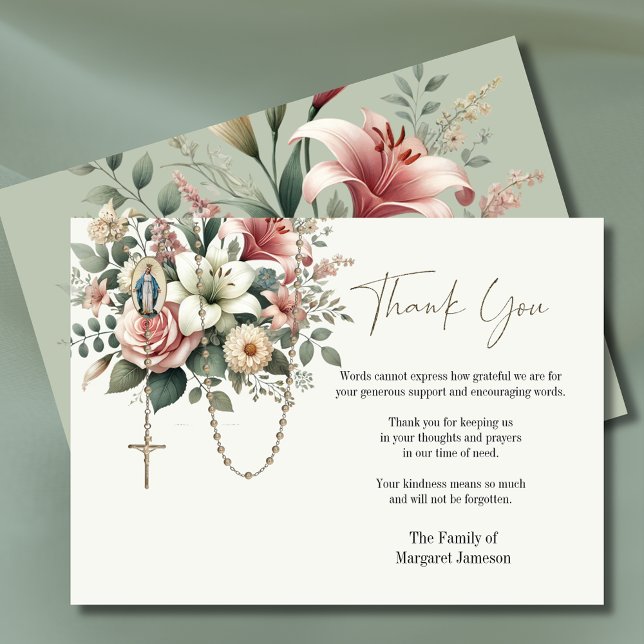 Carte De Remerciements Sympathie pour les funérailles du Rosaire Floral (Créateur téléchargé)