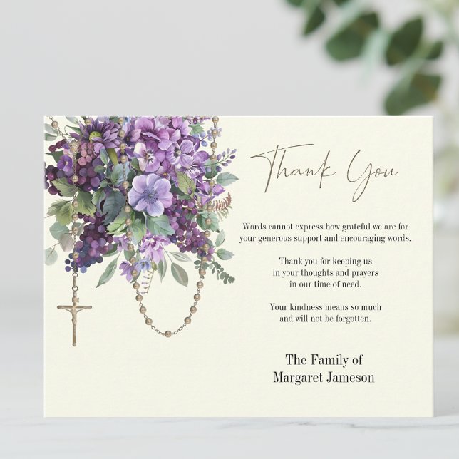 Carte De Remerciements Sympathie pour les funérailles du Rosaire Floral (Créateur téléchargé)