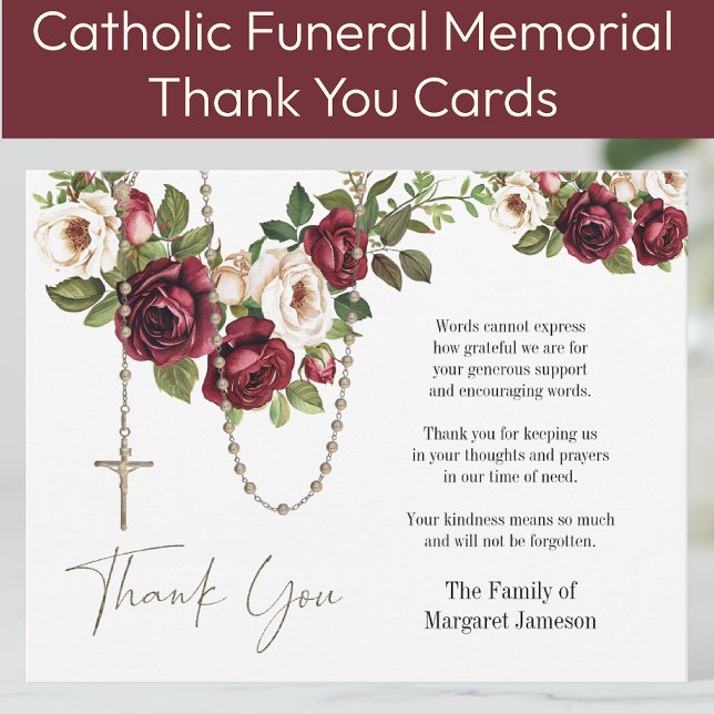 Carte De Remerciements Sympathie pour les funérailles du Rosaire Floral (Créateur téléchargé)