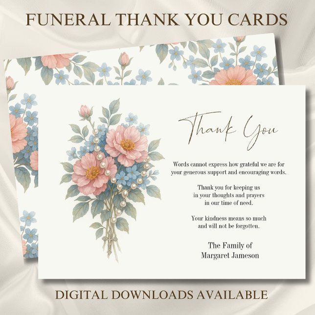Carte De Remerciements Sympathie pour les funérailles du Rosaire Floral (Créateur téléchargé)