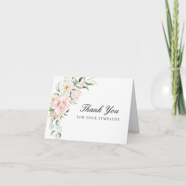 Carte De Remerciements Sympathie Rose Floral Funérailles Plié (Devant)
