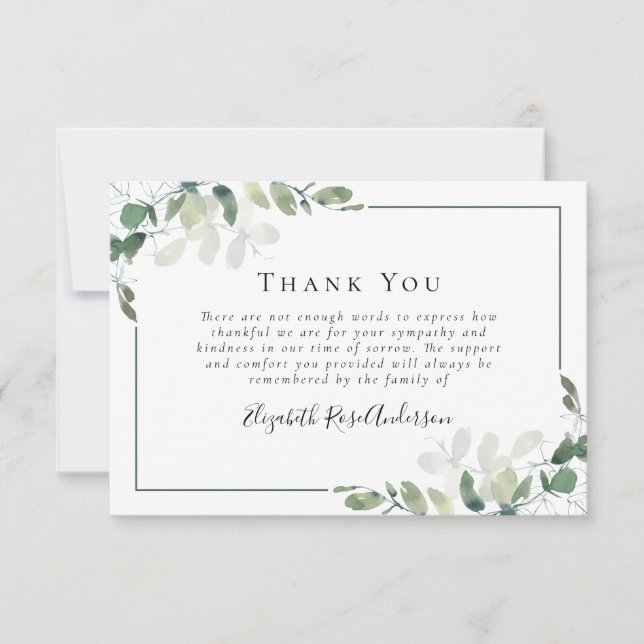 Carte De Remerciements Sympathie Verdure Eucalyptus Funérailles (Devant)