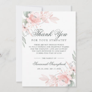 Carte De Remerciements Sympathy Bereavel Aquarelle Funérailles florales
