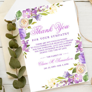 Carte De Remerciements Sympathy Bereavity Aquarelle Floral Funeral