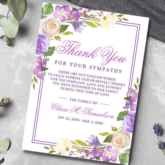 Carte De Remerciements Sympathy Bereavity Aquarelle Floral Funeral (Créateur téléchargé)