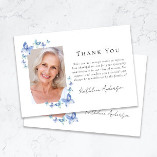 Carte De Remerciements Sympathy Blue Butterflies Photo Funérailles