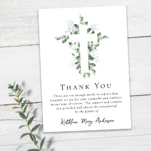 Carte De Remerciements Sympathy Eucalyptus Cross Funérailles