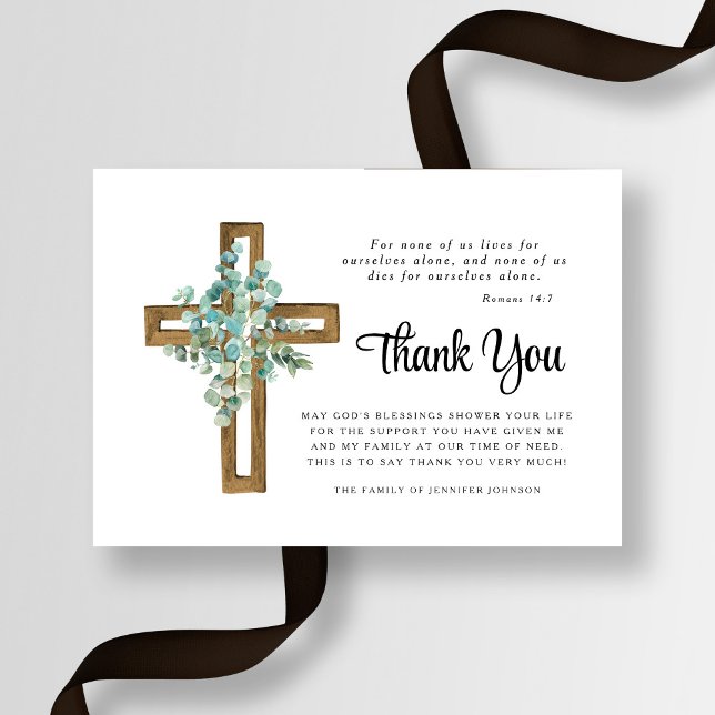 Carte De Remerciements Sympathy Eucalyptus Cross Funérailles (Sympathy Eucalyptus Cross Funeral Thank You Card)
