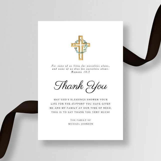 Carte De Remerciements Sympathy Eucalyptus Cross Funérailles (Sympathy Eucalyptus Cross Funeral Thank You Card)