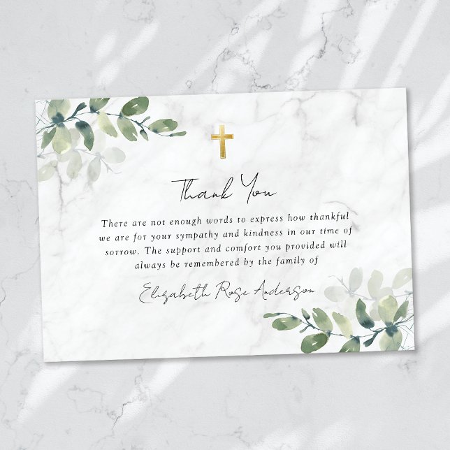 Carte De Remerciements Sympathy Eucalyptus Cross Funérailles (Créateur téléchargé)