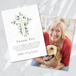 Carte De Remerciements Sympathy Eucalyptus Gold Cross Funérailles
