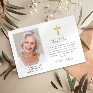 Carte De Remerciements Sympathy Gold Cross Photo Funérailles