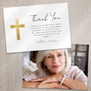 Carte De Remerciements Sympathy Gold Cross Photo Funérailles