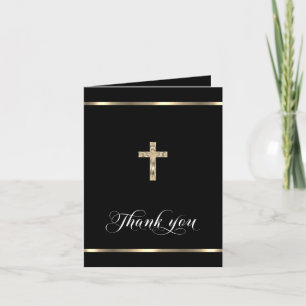 Carte De Remerciements Sympathy Memorial Croix religieuse Black Gold