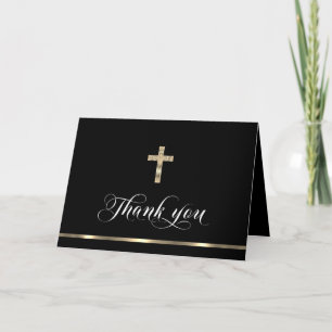Carte De Remerciements Sympathy Memorial Croix religieuse Black Gold Merc