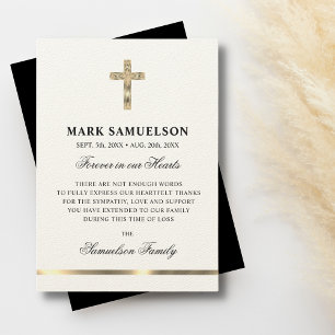 Carte De Remerciements Sympathy Memorial Croix religieuse Ecru Gold