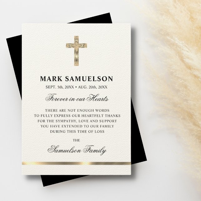 Carte De Remerciements Sympathy Memorial Croix religieuse Ecru Gold (Créateur téléchargé)