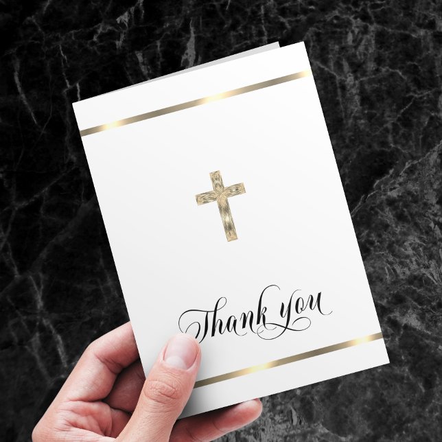 Carte De Remerciements Sympathy Memorial Croix religieuse White Gold PHOT (Créateur téléchargé)