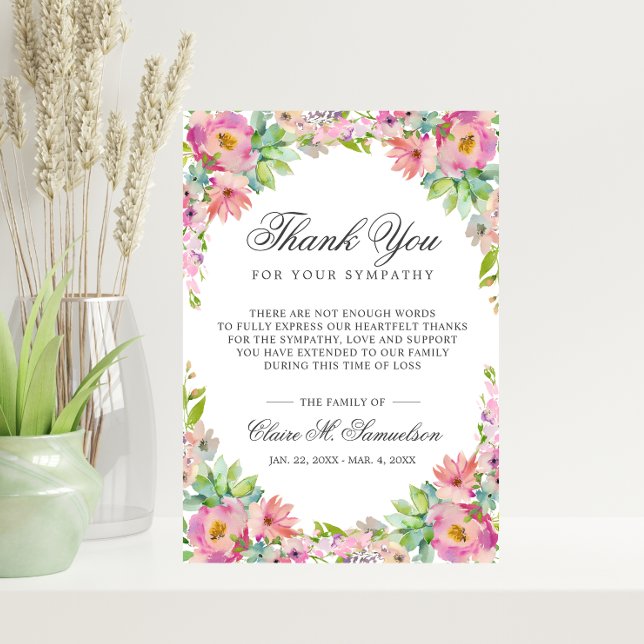 Carte De Remerciements Sympathy Memorial Service funéraire floral Succule (Sympathy Memorial Service Succulent Floral Funeral Thank You Card)