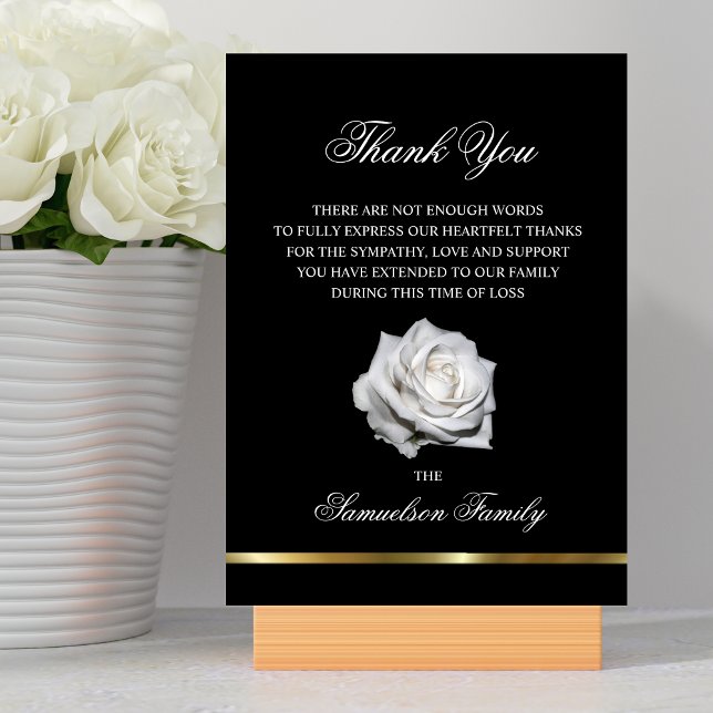 Carte De Remerciements Sympathy Memorial White Rose Black Gold PHOTO (Créateur téléchargé)