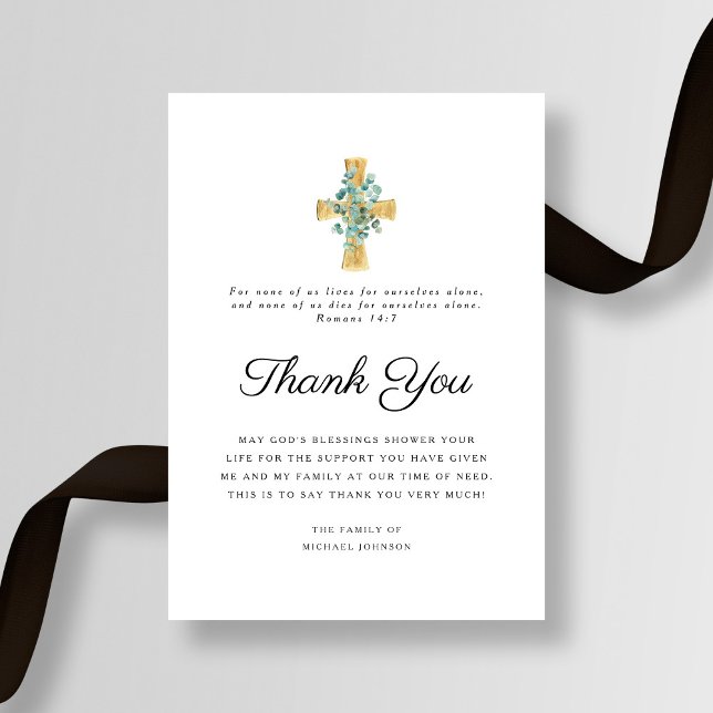Carte De Remerciements Sympathy moderne Eucalyptus Cross Funérailles (Modern Sympathy Eucalyptus Cross Funeral Thank You Card)